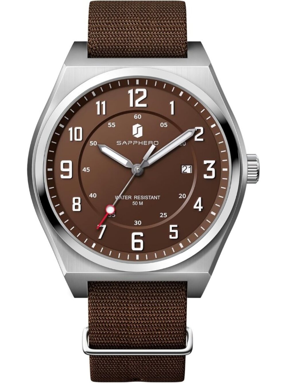 Men's Brown Silver Waterproof Quartz Analog Sport Casual Elegant Wrist Watch